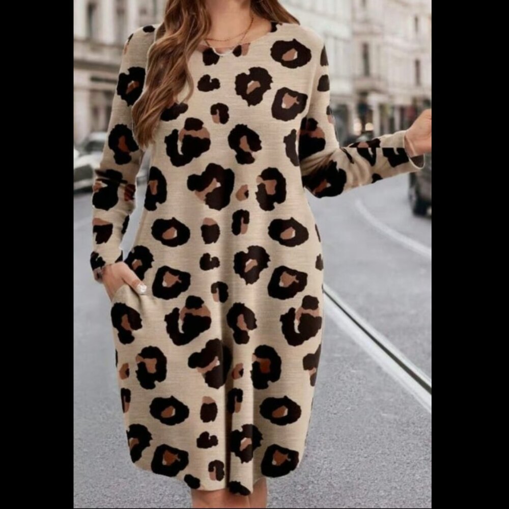 Dress leopard print khaki pair w Earrings, necklace, Boots Sneakers 2X Cheetah